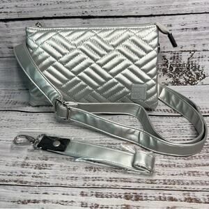 IHKWIP Triple Quilted Crossbody with Wristlet Strap Metallic Silver Purse Bag